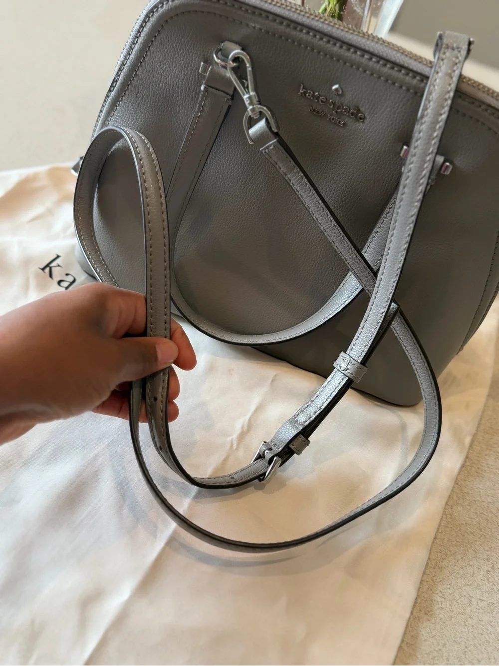 kate spade Gray Leather Dome Satchel with Detachable Crossbody Strap - Picture 6 of 11